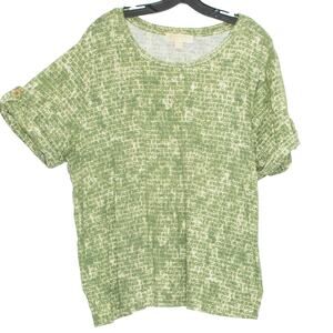 MICHAEL Michael Kors Top Spell Out Peace Love Boho Minimalist Casual Green 3X